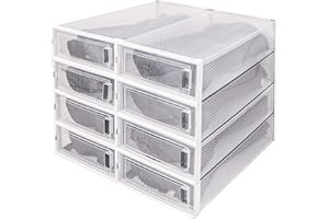 DHMAKER 8 Pack Boot Storage Box, Stackable Clear Plastic Boot Shoe Organizer for Tall Boots, Closet, Drop Front Boot Organize