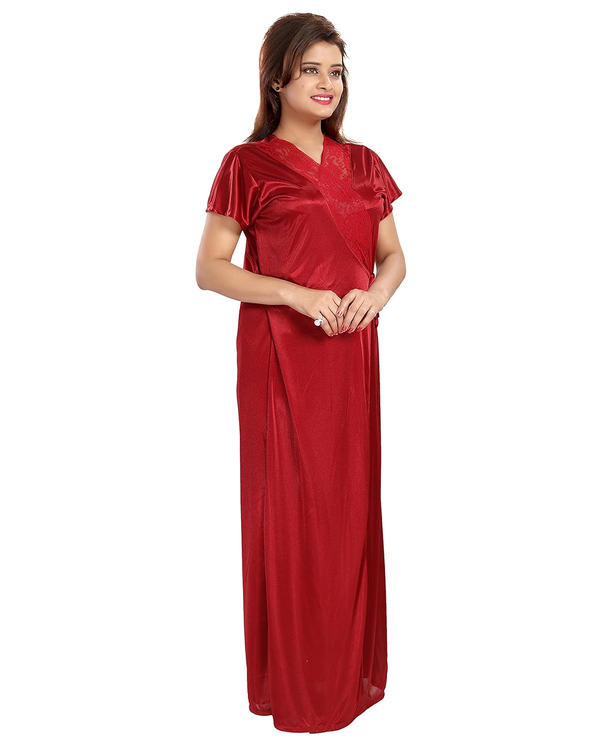 noty women's satin nighty - 4 pc set- nighty/robe/top/capri