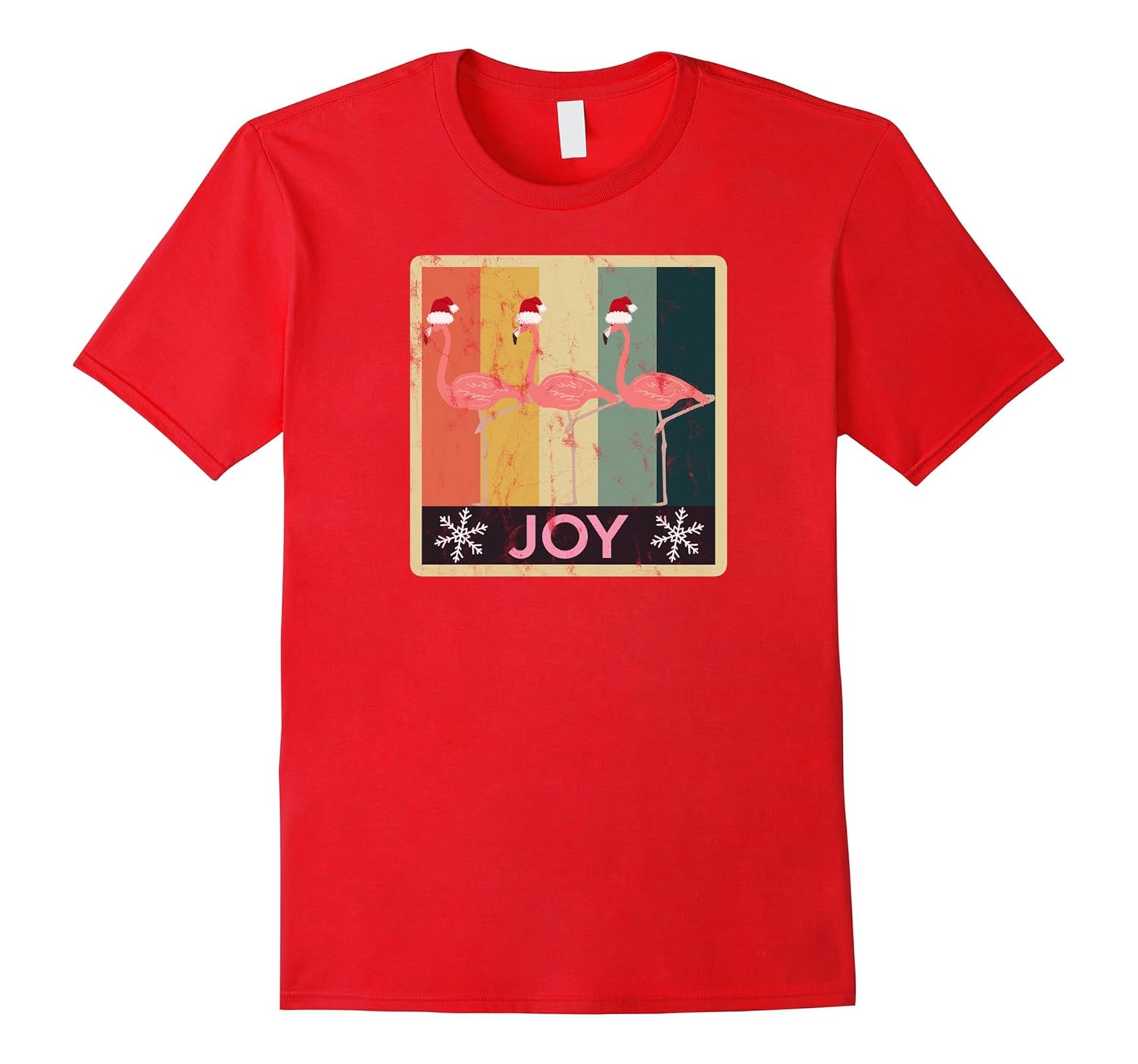 Christmas Pink Flamingos Joy Distressed Design T-Shirt-ANZ