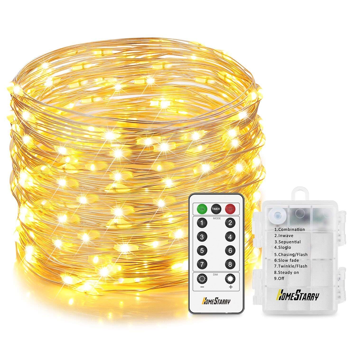 Homestarry Fairy Dimmable String Lights Flexible Silver Wire Battery