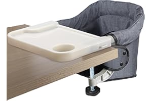 TOOGEL Hook On High Chair with Removable Dining Tray,Folding Portable Clip on Table High Chair,Baby Chair with Storage Bag for Indoor/Outdoor (Gray)