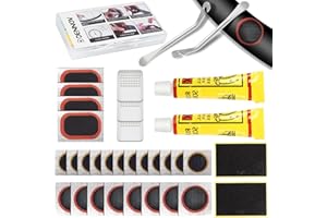 DN DENNOV 34 PCS Bike Tire Repair Kit, with 24 PCS Vulcanizing Patches, Portable Storage Box, Metal Rasp and Lever for Motorcycle BMX Cycling MTB Road Mountain Bicycle Travel