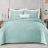 Exclusivo Mezcla Soft Quilt Set Queen Full Size, 3 Pieces Lightweight Quilts Aqua Bedspreads Coverlets Bedding Set for All Seasons, Weave Pattern