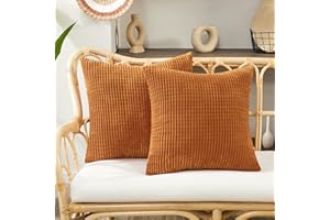 Deconovo Fall Decor Pillow Covers Fall Decorations for Home Orange Throw Pillow Cover, 16x16 Inch, Soft Corduroy Cushion Cover with Stripe Pattern for Bedroom Living Room, Set of 2