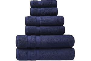 SOFE HOME AND LIVING SOFE H&L | Olea Luxury Turkish Cotton Bath Towels Set of 6 : 2 Bath Towels 2 Hand Towels 2 Wash Cloths, Navy | Thick, Premium, Soft, Durable, Absorbent - Hotel Quality Towel Sets for Bathroom