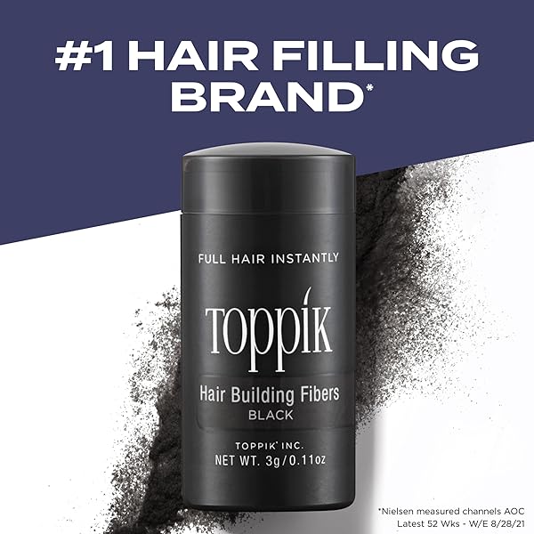 TOPPIK HAIR BUILDING FIBERS, BLACK, 12G FILL IN FINE OR THINNING HAIR INSTANTLY THICKER, FULLER LOOKING HAIR 9 SHADES FOR MEN WOMEN
