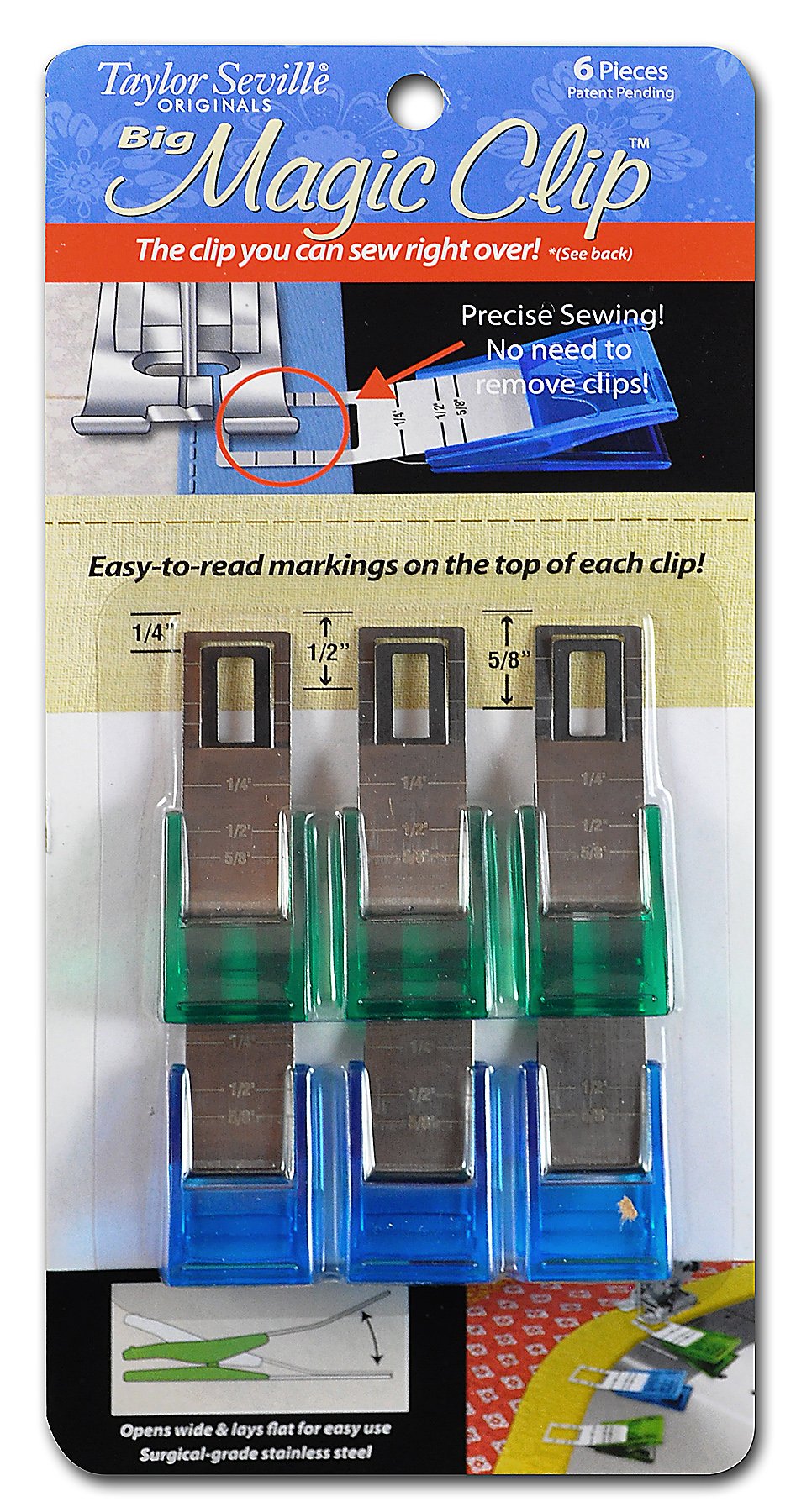 Taylor Seville Originals - Stainless Steel & Plastic (Big) Sewing Magic Clip - 6 Pieces