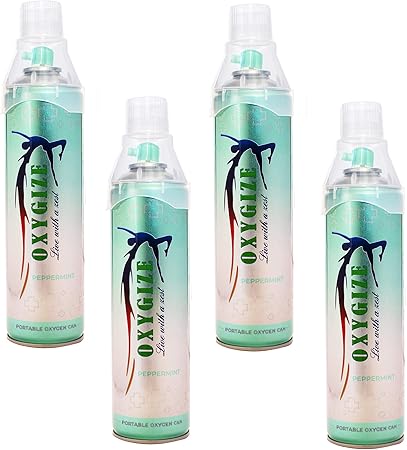 Oxygize Portable Canister Cylinder, Pure Oxygen Supplement Can Quick Recovery for Exercise, Increases Endurance, boosting immune system (10 Liter Can, Peppermint, 4-Pack)