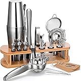24-Piece Cocktail Shaker Bartender Kit with Stand, Boston Shaker, Mixing Spoon, Muddler, Measuring Jigger, Lemon Squeez, Tong