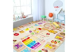 Chicrug Educational Kid Area Rug for Playroom, 4x6 Feet TPR Non Slip Kids Classroom Carpet Rug for Learning ABC Animal, Shape Color Fruit, Washable Play Mat Rug for Children Nursery Toddler Room Decor