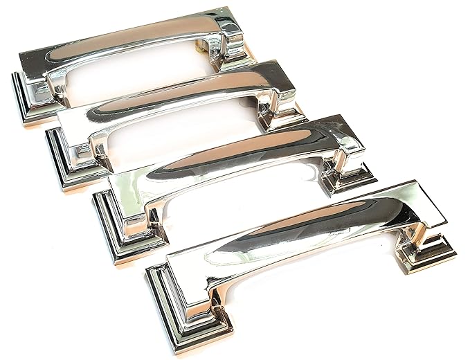 Set of 4 Art Deco Kitchen Square Cup Handles, Cupboard Drawer Bedroom Furniture Cup
