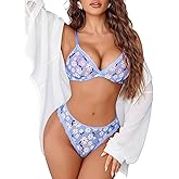Avidlove Wireless Lace Lingerie Set Floral Print Bra and Panty Sets Cute Naughty Outfits