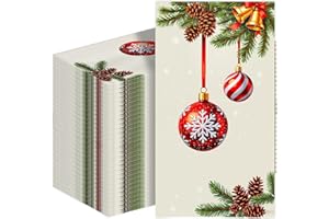 100-PK Christmas Paper Napkins Disposable: Guest Dinner Hand Towels, Xmas Balls Design for Table Decor, Bathroom, Home, Kitch