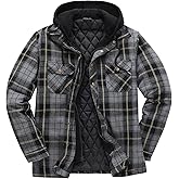 ZENTHACE Men's Thicken Plaid Hooded Flannel Shirt Jacket with Quilted Lined,Zipper&Snap