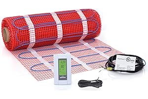 HEATTECH 60 sqft Floor Heating Mat Kit, 120V Electric Radiant Floor Heat Heating Mat System with Adhesive Backing, Aube TH115-AF-120S Programmable Floor Sensing Thermostat w/Floor Sensor. Tile, Stone, Marble