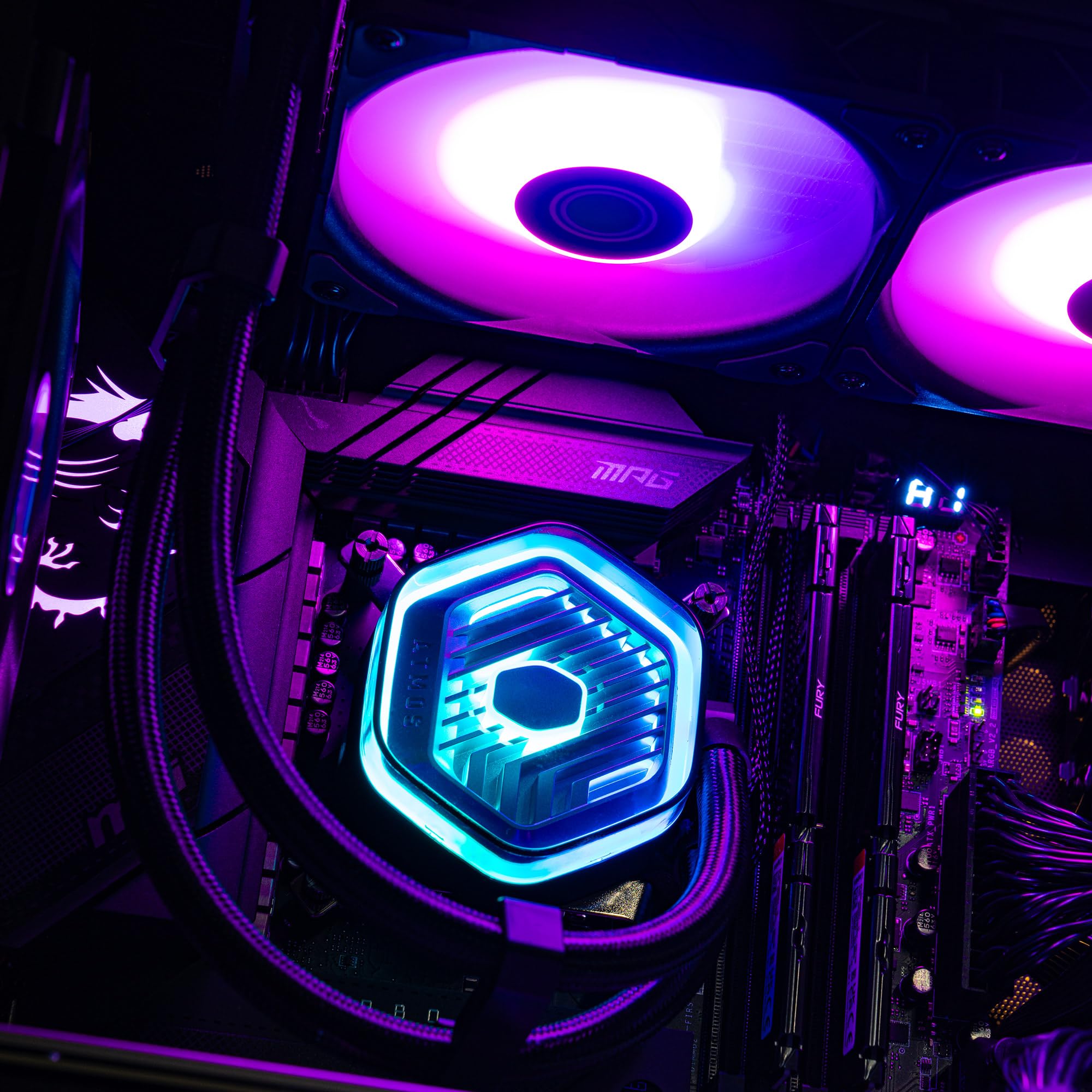 Cooler Master MasterLiquid Atmos 360 Black CPU-Wasserkühler – AIO-Wasserkühlung, Doppelkammerpumpe, vorinstallierte Sickleflow 120 Edge-Lüfter, adressierbares Gen 2 RGB, LGA1700- & AM5 – Schwarz 9