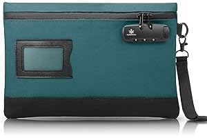 KOSMCCO Money Bag with Lock, 11.8 x 7.9 Inches Durable Canvas Cash Pouch Bank Bag for Cash, Passports, Notary Supplies, Medicine, Valuable Storage, Cyan
