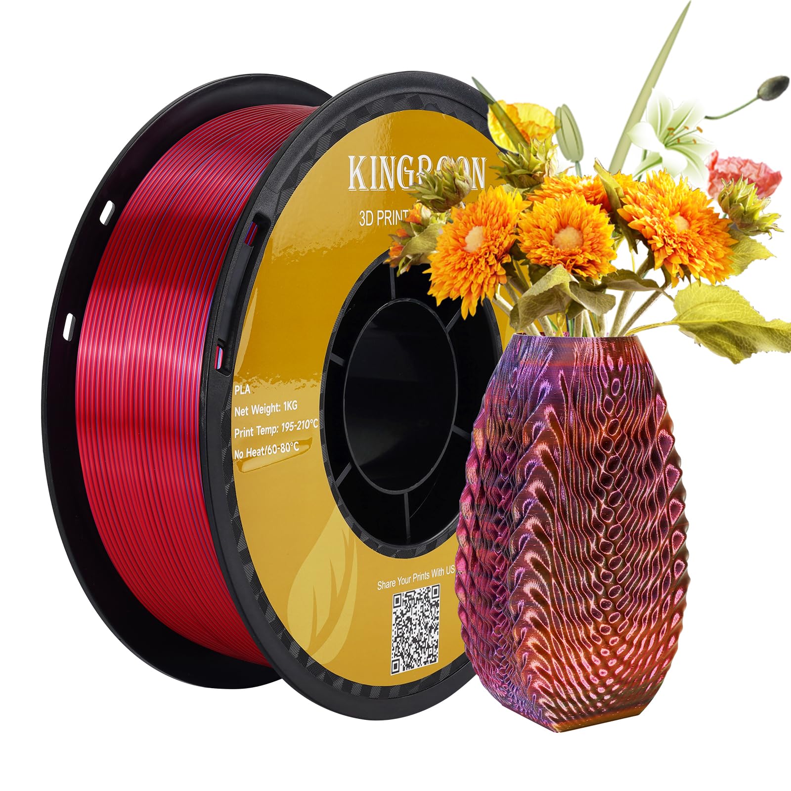 Kingroon PLA 3D Printer Filament, Triple Color Silk