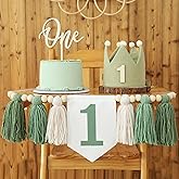 HODIHIWI Wild One High Chair Banner For 1st Birthday Party Decorations With Green Wood Bead Tassel Garland Crown Hat Wooden Cake Topper