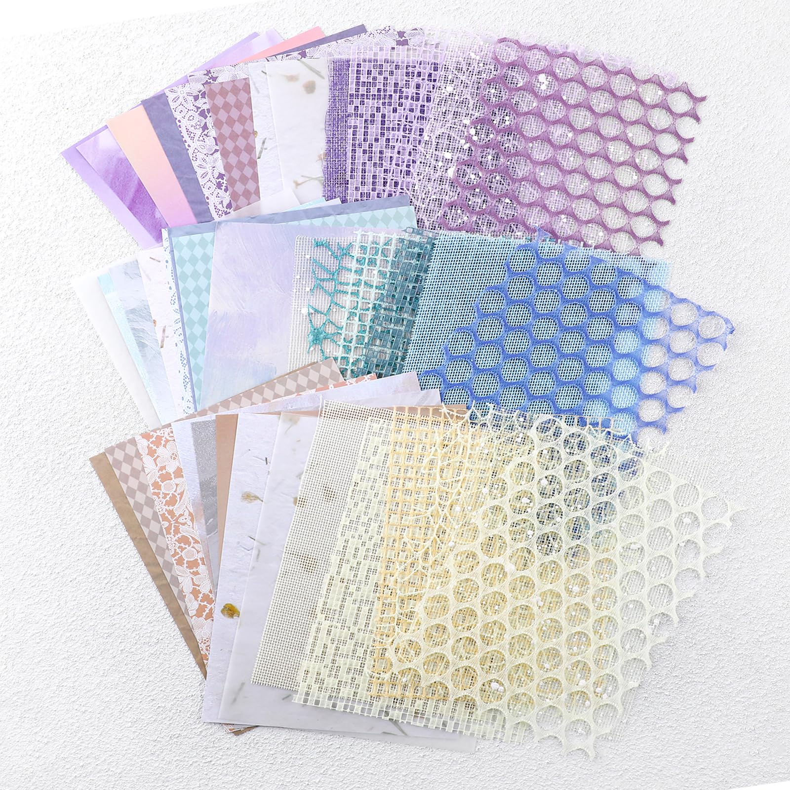 Jeffdad 45Pcs Scrapbook Textured Paper, A5 Size Craft Scrapbooking Paper Mix Mesh Fabric Mulberry Paper for Scrapbooking, Junk Journals, Journaling Supplies, DIY Paper Craft Supp(Type one)