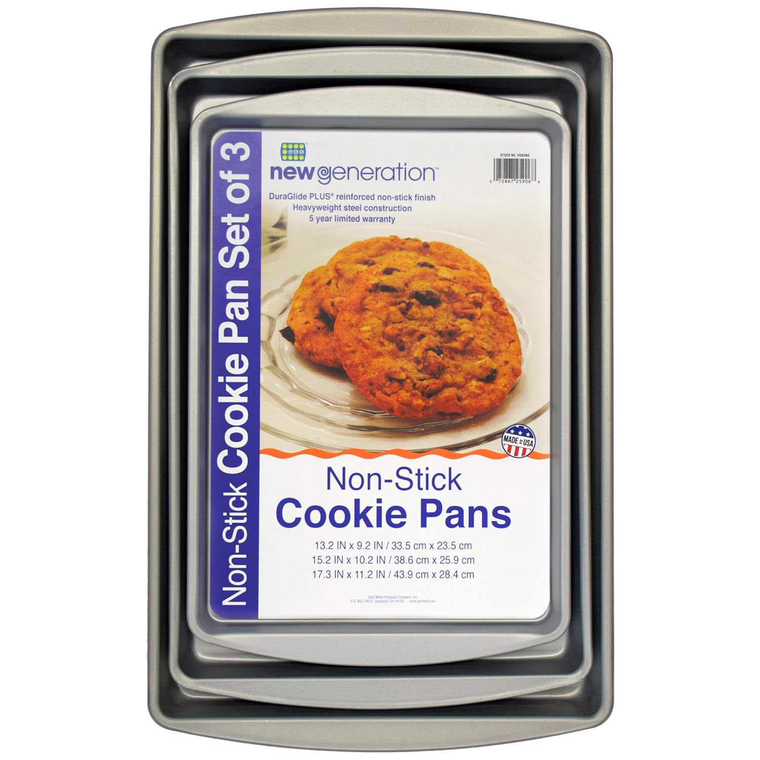 G & S Metal Products Company HG83NG Non-Stick Cookie Pans, Set of 3 Assorted Gray