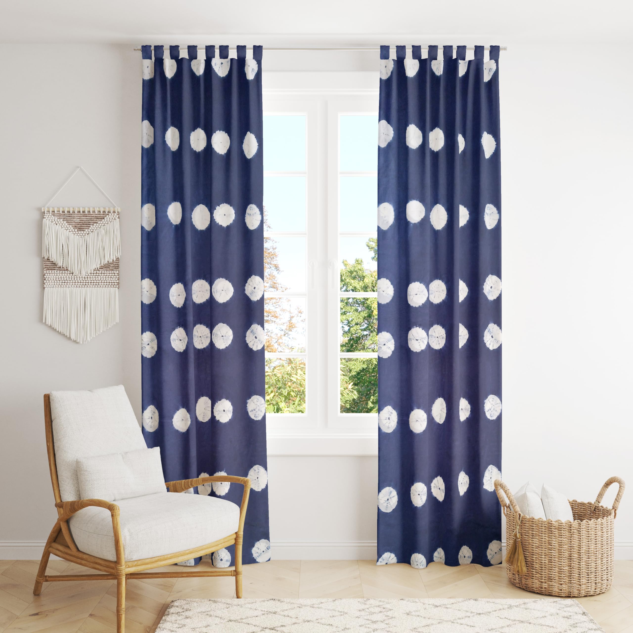 Trade Star Decorative Shibori Window Curtains 100% Cotton Indigo Tie Dye Curtains Single Panel Premium Quality Drapes for Living Room Decor (Pattern 1, 44 x 60 Inches)