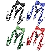 SATINIOR 4 Set Kids Suspenders and Bow Tie Set Y Shape for Boys Girls Child Elastic Adjustable Suspenders Sets for Wedding