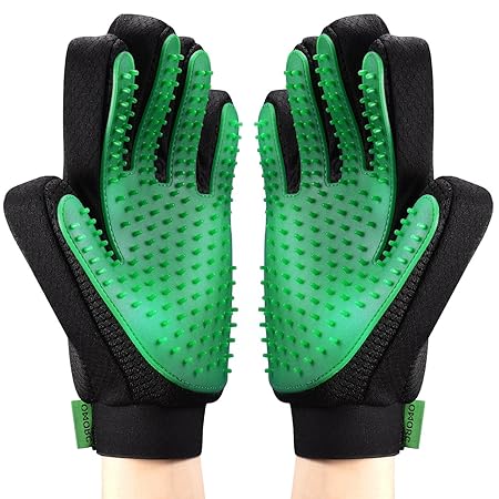 OMORC 2PCS Pet Bürste Handschuh, Haustier Grooming Bürsten Deshedding Glove Massage-Handschuh Pflegenbürste Tierhaar-Handschu