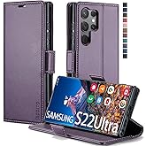Samsung Galaxy S22 Ultra Wallet Case with Card Holder RFID Blocking Kickstand Magnetic,Leather Flip Case Wallet for Samsung Galaxy S22 Ultra 6.8 Inch (Fashion Purple)