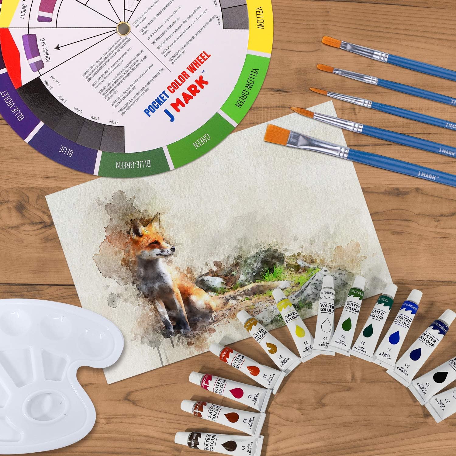 Acrylic and Watercolor Paint Set Supplies – 40-Piece Art Canvas Painting Kit for Adults Includes Wood Easel 2 Canvases 8x10 inch, 24 Paints, Watercolor Paper, 8 Brushes, 2 Palettes, Color Mixing Guide