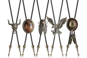 Wrlcorly 5Pcs Bolo Tie for Men Western Cowboy Leather Necktie Tiger Eye Cicada Cow Skull Eagle Star Costume Accessories