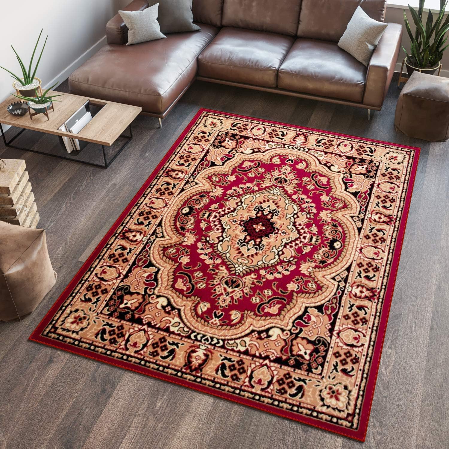 Tapiso Area Rug Traditional Pattern Red Medallion Durable Carpet Living Room Bedroom Durable Carpet Atlas Collection Size - 300 x 400 cm (9ft10 x 13ft1)
