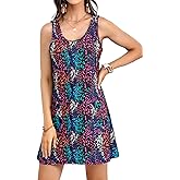 Women's Summer Dresses 2025 Casual Sleeveless Boho Beach Dress Scoop Neck T-Shirt Floral Sundress with Pocket