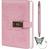TIEFOSSI Diary with Lock for Women Girls, Lined Locked Journal, Butterfly Journal Notebook with Pen and Bookmark, A5 Refillable Locking Journals for Writing, 224 Numbered Pages