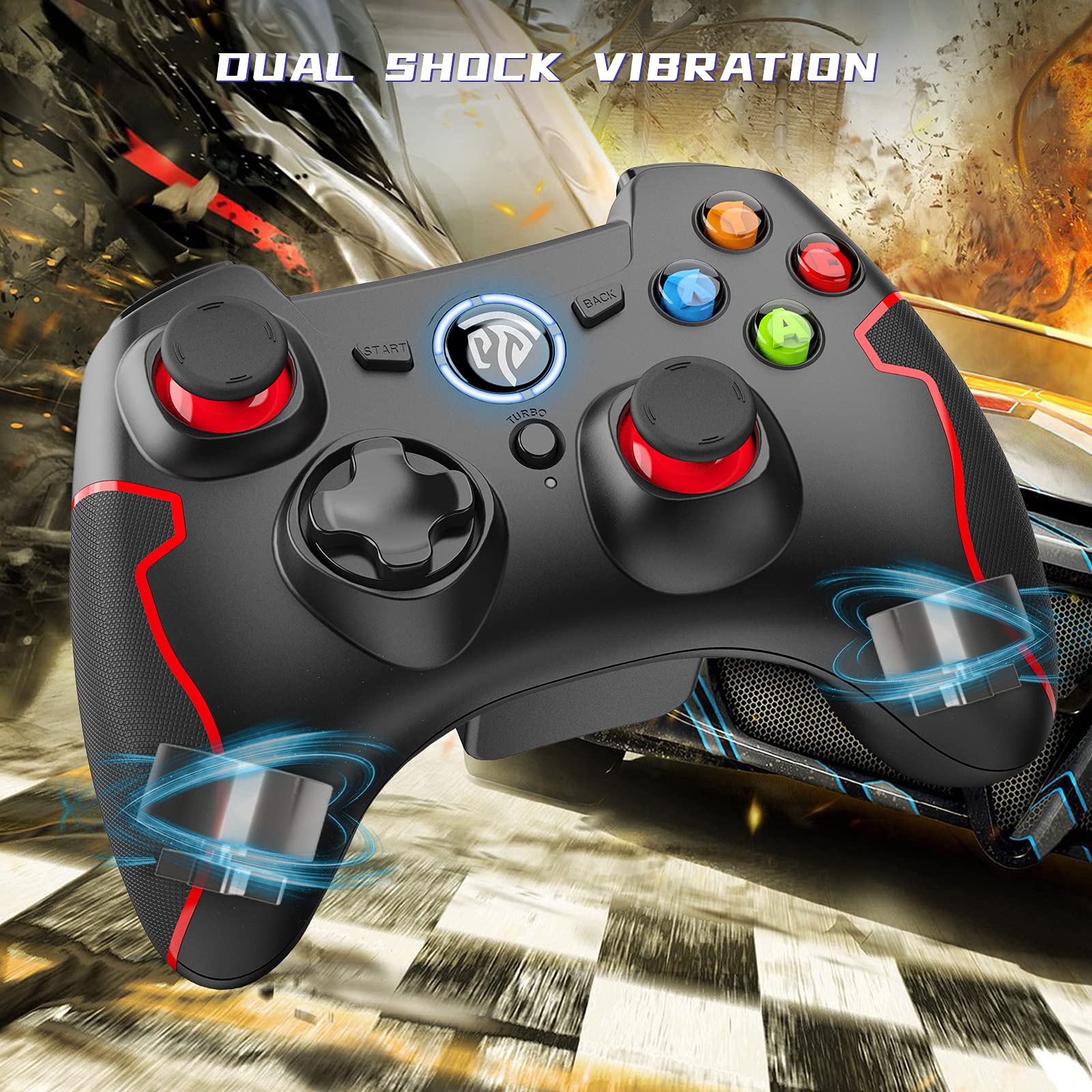 EasySMX PS3 Gaming Controller, Wireless 2.4G Gamepads with Vibration Fire Button Range up to 10m Support PC (Windows XP/7/8/10), Steam, PS3, Android, TV Box Portable Gaming Joystick