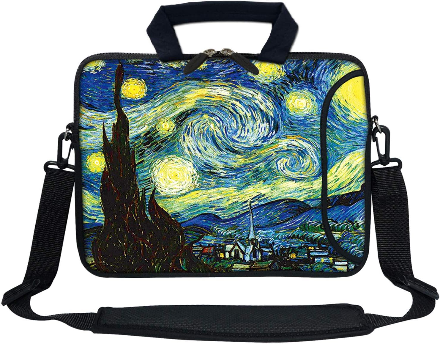 Meffort Inc 13 Inch Neoprene Laptop Bag with Extra Side Pocket Fits for 12.5 to 13.3 Inch Size Computer - The Starry Night