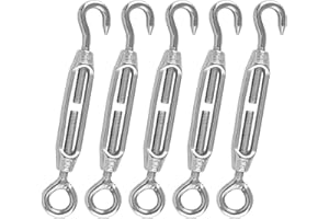 PHITUODA 5pcs M4 Stainless Steel 304 Hook & Eye Turnbuckles Adjustable Wire Rope Tensioner