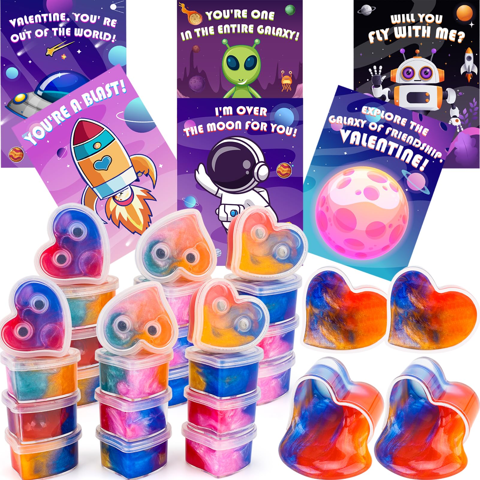 Photo 1 of 30 Pack Valentines Day Gifts for Kids Classroom, Galaxy Slime Valentines for Kids with Valentine Day Cards for School, Class Valentine's Day Exchange Party Favors