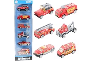 BenRich 6Pcs Mini Die Cast Car 1/64 Scale Alloy Fire Truck Vehicle Metal Model Toy Set, Ladder Truck, Water Tower Truck, Ambulance, Transport Car, Patrol Car, Model Toys for Boys Girls