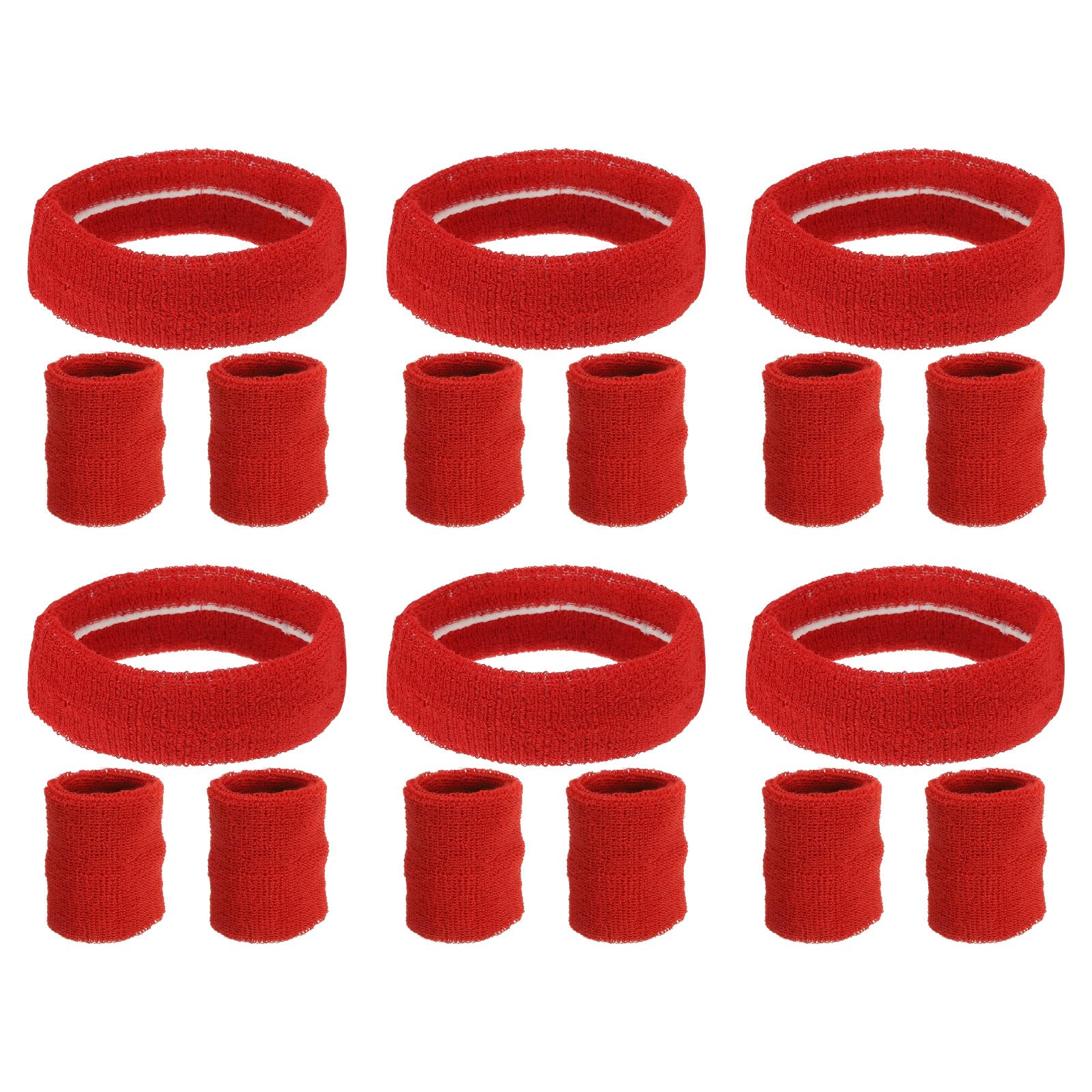 PATIKIL Sweatbands Headband Wristband, 6 Set/18Pcs Sweatband Terry Cloth for Sports Basketball Tennis Athletic Gym Working Out, Red