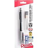 Pentel Graph Gear 500 Automatic Drafting Pencil with Lead and Mini Eraser, 0.5 mm (PG525LEBP),Black,1 Pack w/ Lead & Eraser