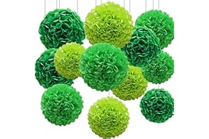 CC wonderland zone 12pcs Green Tissue Paper Pom Poms,Hanging Paper Pompoms for Birthday Party Wedding Baby Shower Green Party Deco(Dark Green,Light Green and Fruit Green)