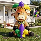4FT Mardi Gras Highland Cow Inflatable with LED Lights – Blow Up Yard Decoration for Outdoor Lawn Party, Carnival Festival, Indoor & Outdoor Mardi Gras Decor