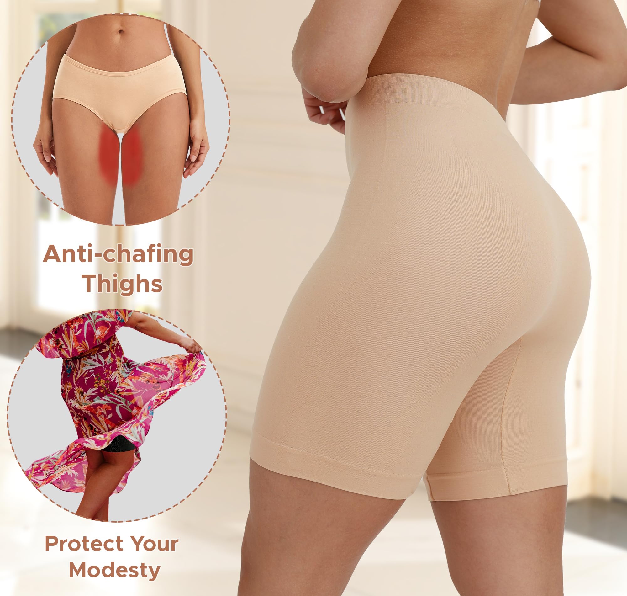 INNERSY Anti Chafing Shorts Women Under Dresses Chub Rub Pants Ladies Underskirt Shorts 3 Pack (Large, Black/Beige/White)
