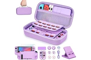Younik Switch Carrying Case, 16 in 1 Switch Case Accessories Purple for Switch Original Model Includes Switch Travel Case Girls, Protective Case Cover, Screen Protector, Switch Game Case and More