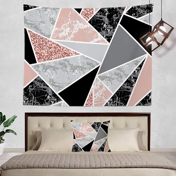 SHRAHALA MARBLE GEOMETRIC PINK TAPESTRY, MARBLE WITH GEOMETRIC SHAPES PINK DIAMOND PATTERN WALL HANGING LARGE TAPESTRY PSYCHEDELIC TAPESTRY BEDROOM LIVING ROOM DORM(59.1 X 82.7 INCHES, PINK GOLD)