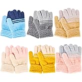 6 Pairs Kids Knitted Gloves Warm Full Fingers Gloves Stretchy Lightweight Mittens for Toddler Boys Girls Winter Costume Accessories