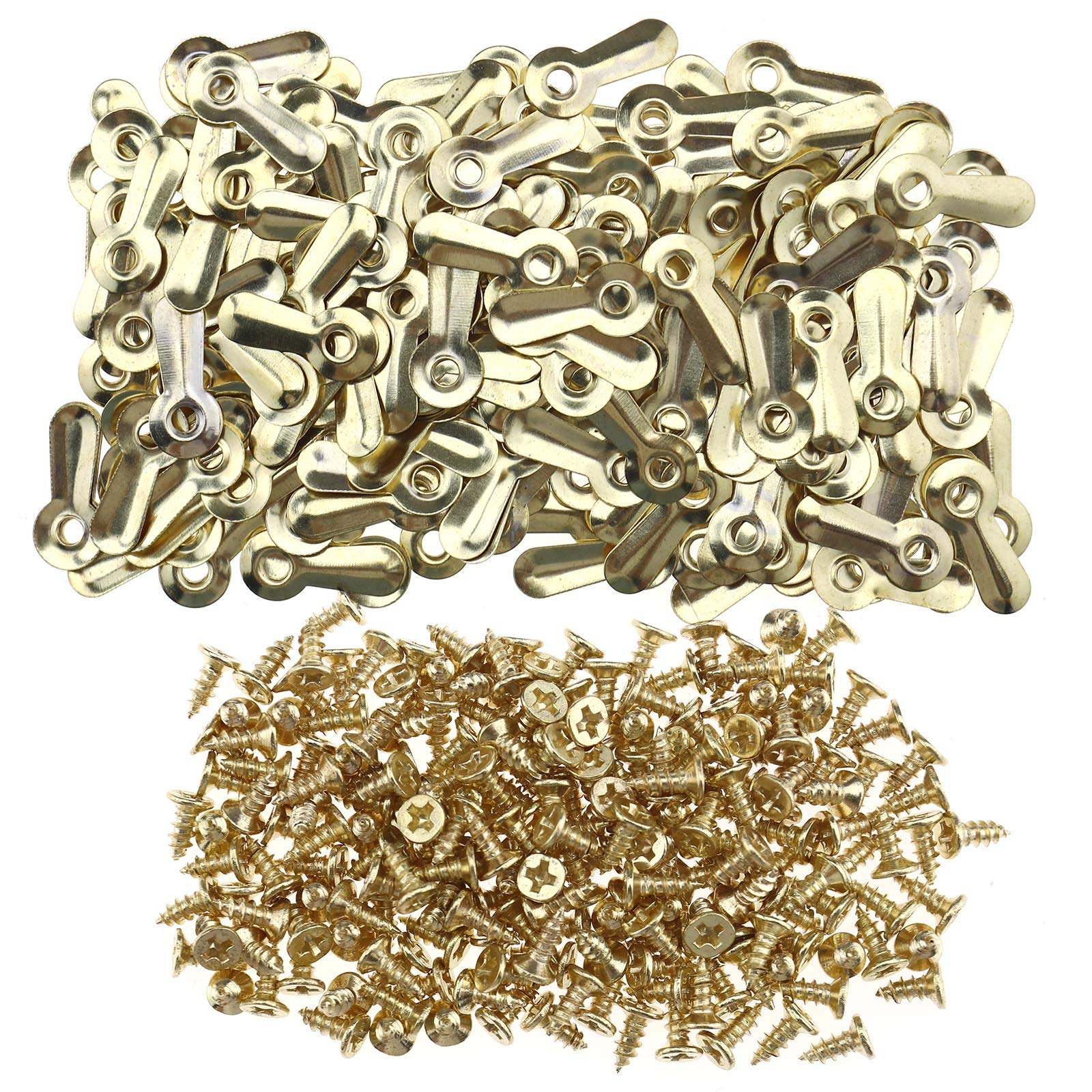 YINETTECH Picture Frame Turn Buttons, 200Pcs Gold Photo Frame Turns Fasteners with Screws for Hanging Pictures Photos Drawing Metal 3/4 Inch in Length