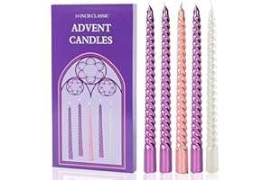 SEVEN LUCKY LIGHT 10 inch Advent Candles Set of 5,Elegant Long Candle Sticks,3 Purple 1 White 1 Pink Ture Dripless Taper Candles, Nativity Scene Candlesticks