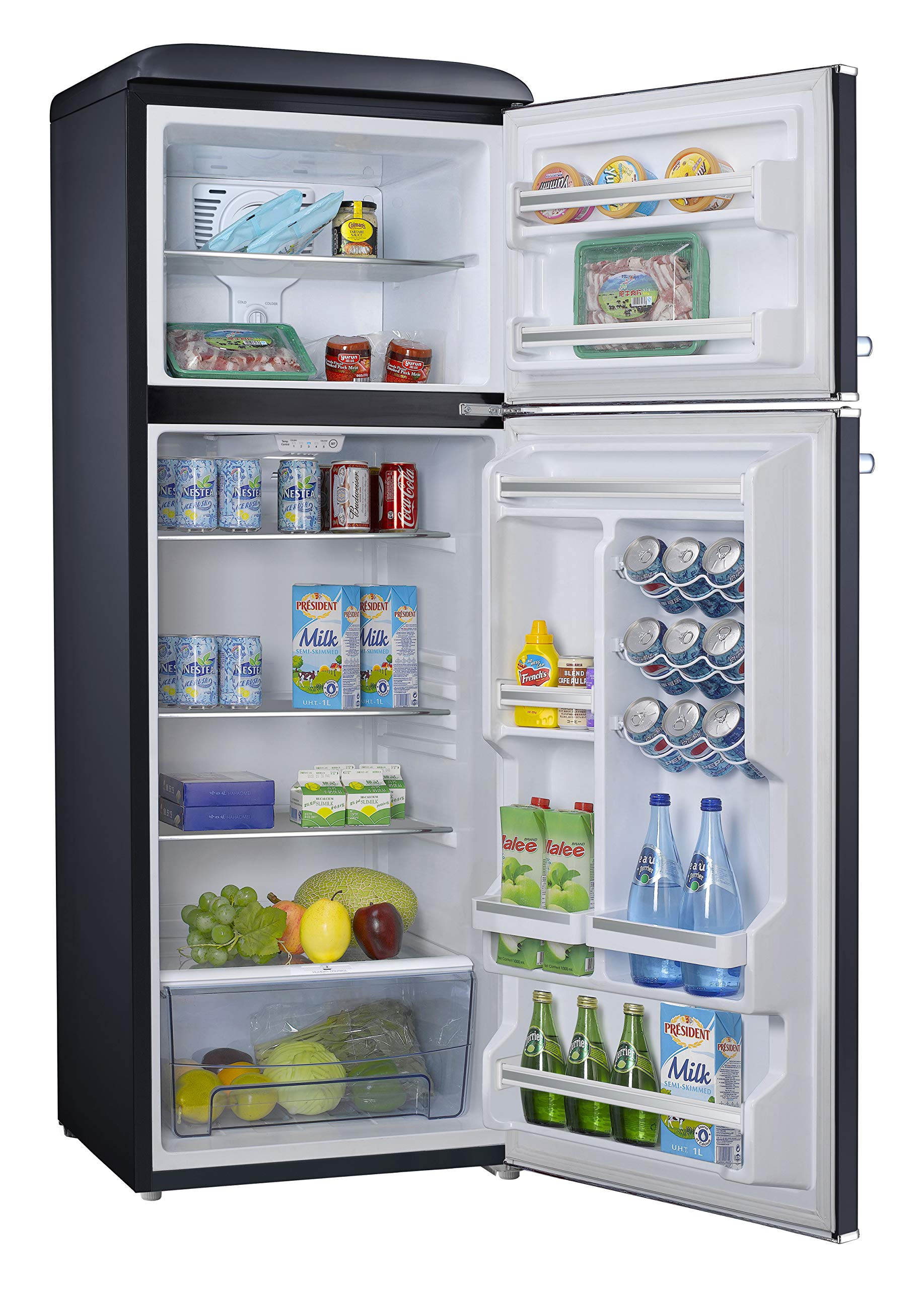 Galanz GLR12TBKEFR Refrigerator, Dual Door Fridge, Adjustable Electrical Thermostat Control with Top Mount Freezer Compartment, Retro Black, 12.0 Cu Ft